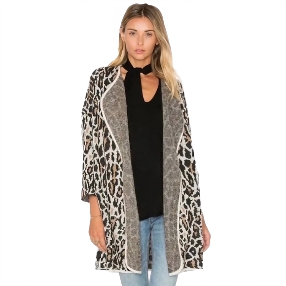 Joie Berit Leopard Print Cardigan Sweater Women’s size S Wool Mohair - Picture 1 of 9